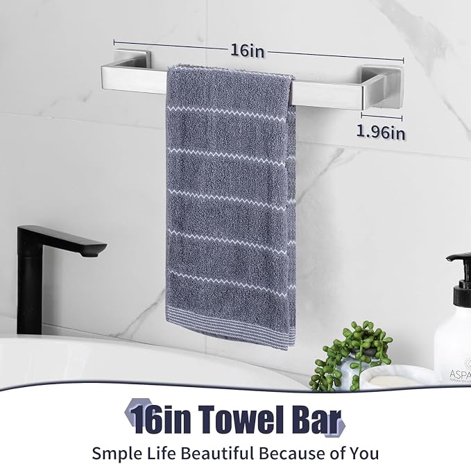 16 in Matte Bathroom Accessories Set, Bath Towel Bar Set, Stainless Steel - Image 5