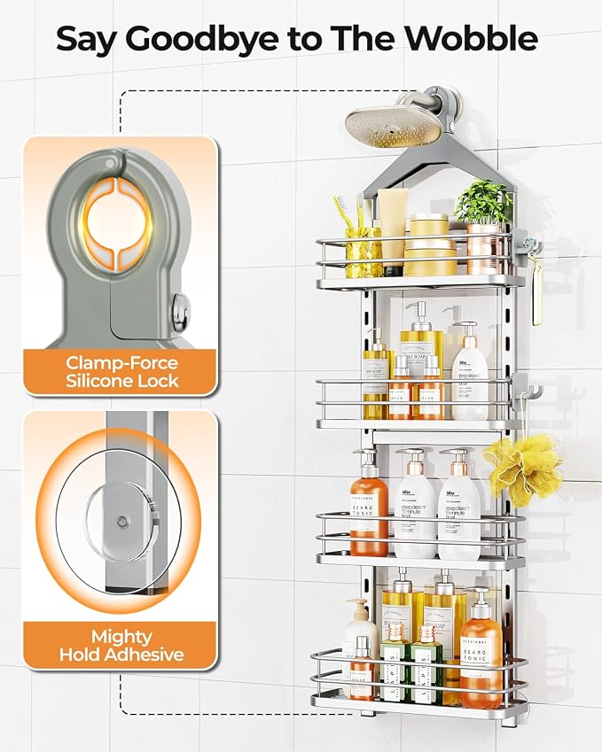 ODesign 4 Tier Height-Adjustable Shower Caddy Hanging Anti-Swing-Over The - Image 5
