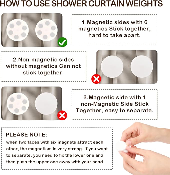 8 Pack Shower Curtain Weights, Rubber Covered Magnetic Curtain Weights - Image 2