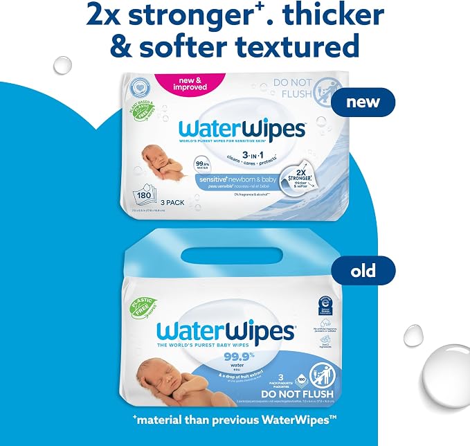 WaterWipes Sensitive+ Newborn & Baby Wipes, 3-In-1 Cleans, 99.9% Water - Image 3