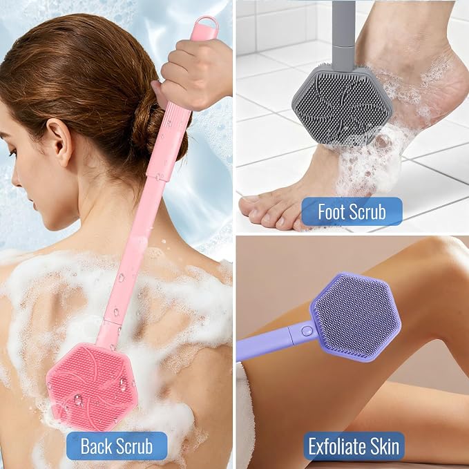 Silicone Back Scrubber for Shower – 21in Extendable Shower Brush - Image 5