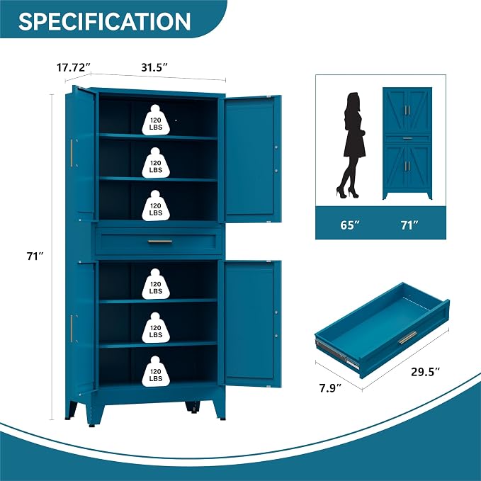 Metal Storage Cabinet with Drawer, Living Room - Image 2