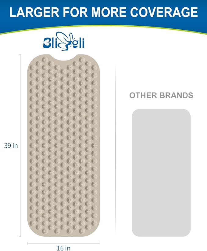 Bathtub Mat Non-Slip Without Suction Cups, 39x16inch Extra Long Bath Mats - Image 3