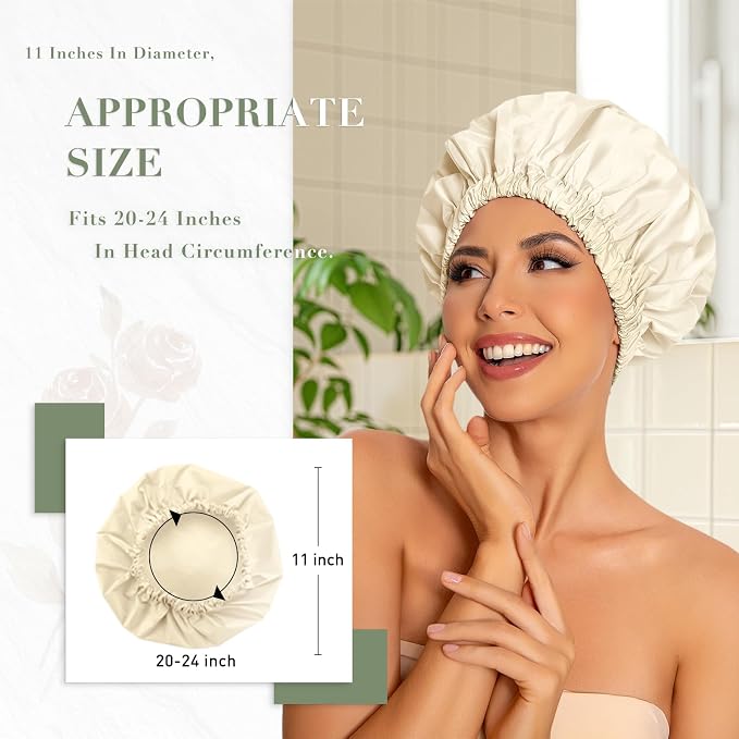 Reusable Shower Cap for Women, Large Waterproof Shower Essentials Bonnet - Image 3