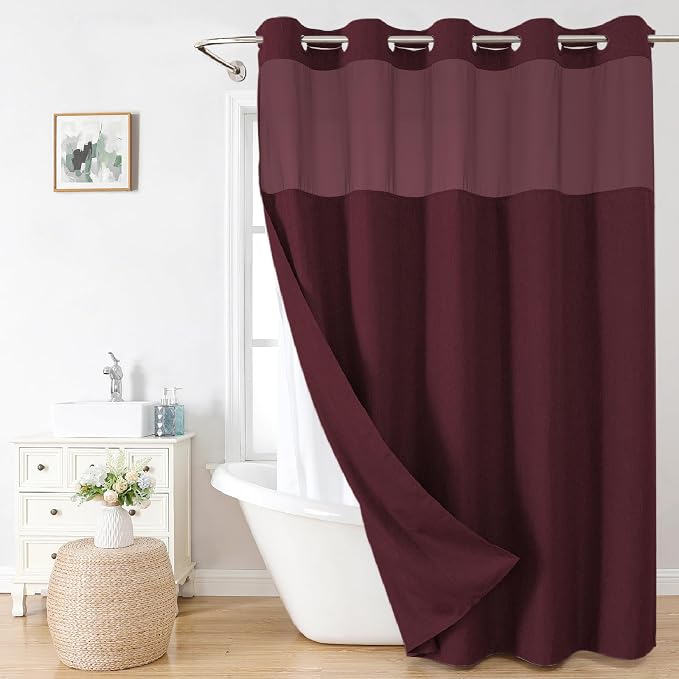 Extra Long No Hooks Needed Linen Textured Shower Curtain by EACHOPE