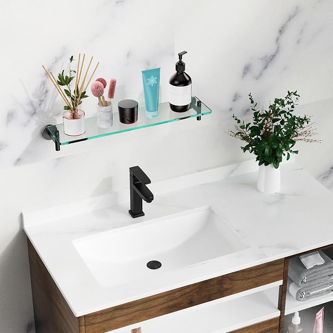 Glass Shelves for Bathroom, 16-Inch Matte Black Floating Bathroom Shelf - Image 6