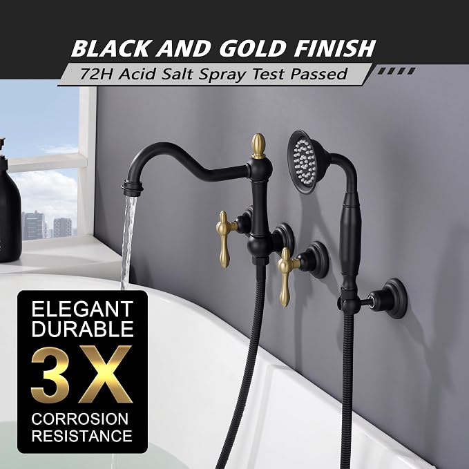 SUMERAIN High Flow Wall Mount Tub Filler, Vintage Bathtub Faucet - Image 5