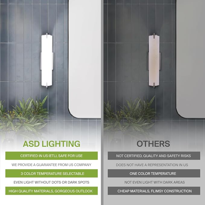 ASD LED 24" Vanity Wall Mount Light Fixture, Linear Bathroom Lighting Bar | 3CCT - Image 4