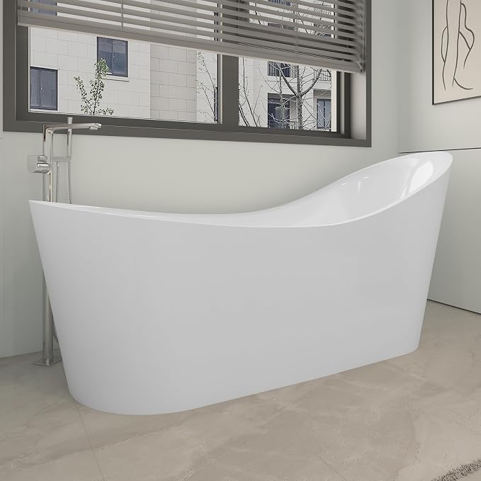 67" Freestanding Soaking Slipper Bathtub, WHALEKING Luxury Stand Alone Free by WHALEKING