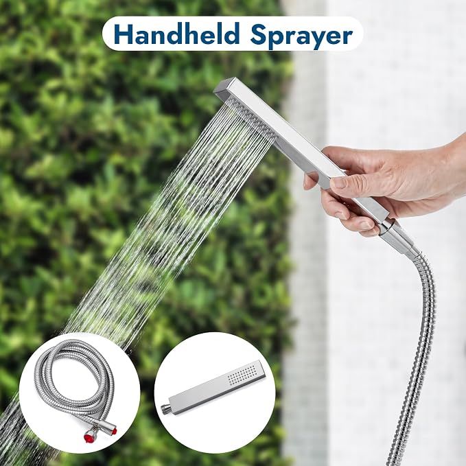 Wall Mount Outdoor Shower Kit Polish Chrome 6" Square Rainfall Shower Head - Image 6