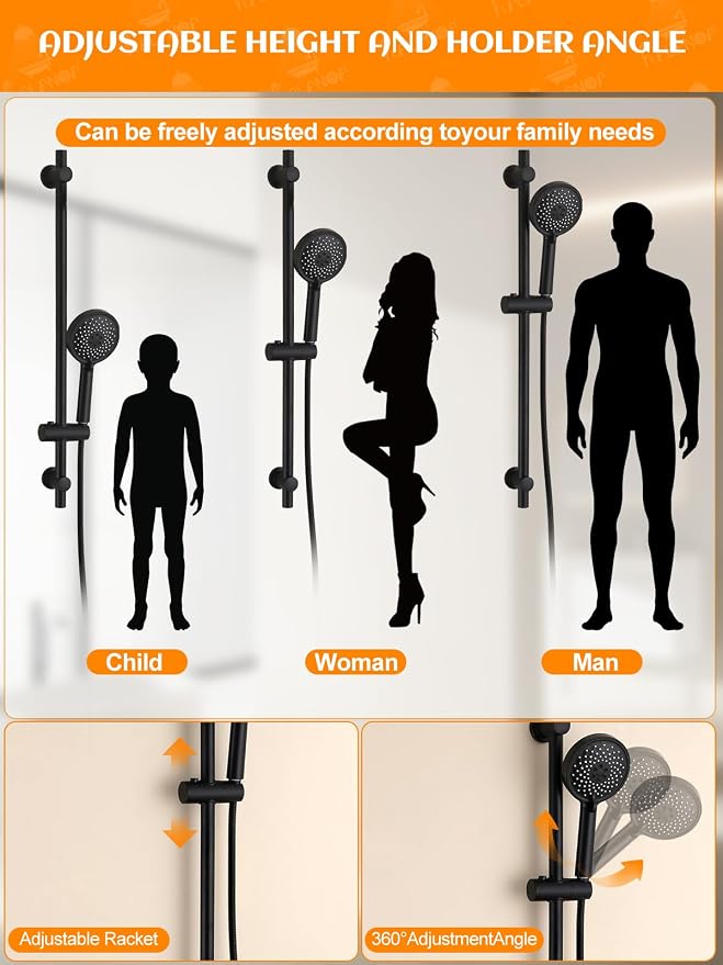 Handheld Shower Head with Slide Bar, 2.5GPM High Pressure 3-Function Adjustable - Image 9