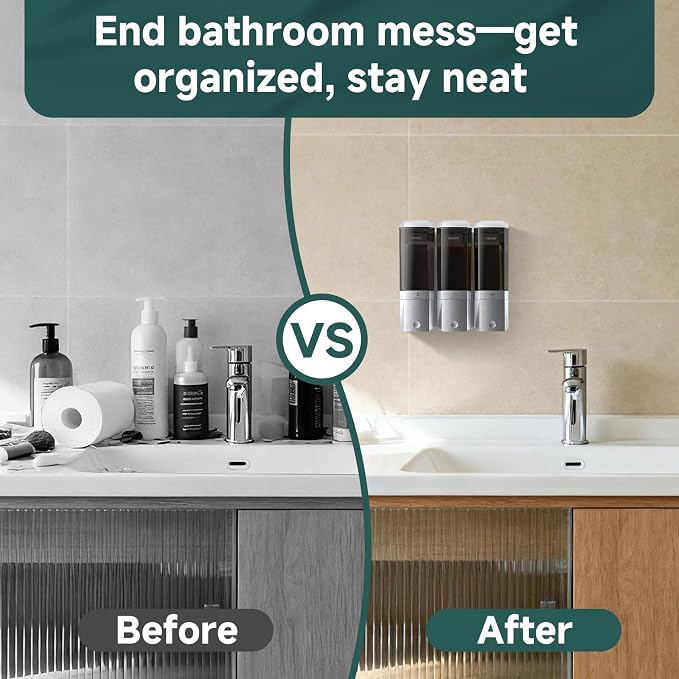 Shampoo and Conditioner Dispenser Wall Mounted No Drill, Shower Soap Dispenser - Image 7