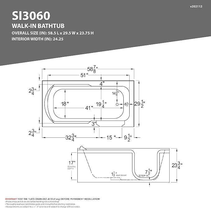 ANZZI Walk-In Tub 60'' x 30'' Acrylic, Left Drain, Easy Step Low Threshold - Image 5