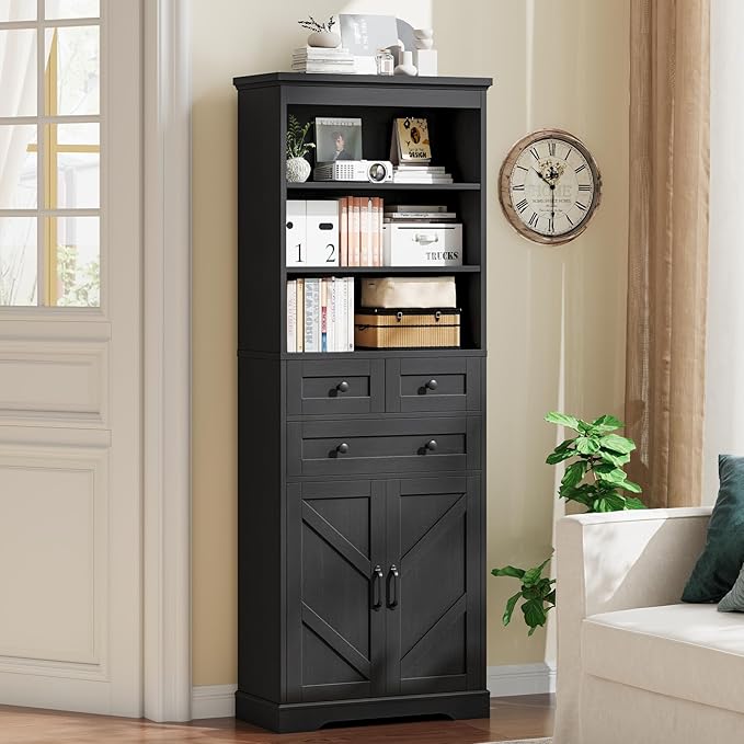 Vabches Farmhouse Bathroom Cabinet, Adjustable Shelves & Doors, 3 Tier Wood - Image 3