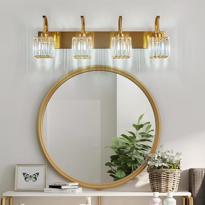 Crystal Vanity Lights 4-Light Gold Bathroom Vanity Lights Modern Crystal - Image 2