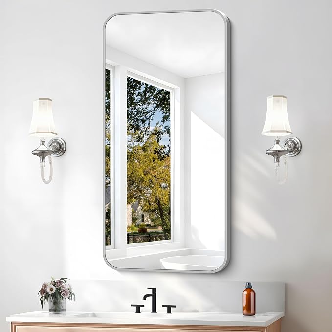 BONEWEI Silver Bathroom Mirror, 20x40 inch Wall Mirror by BONEWEI