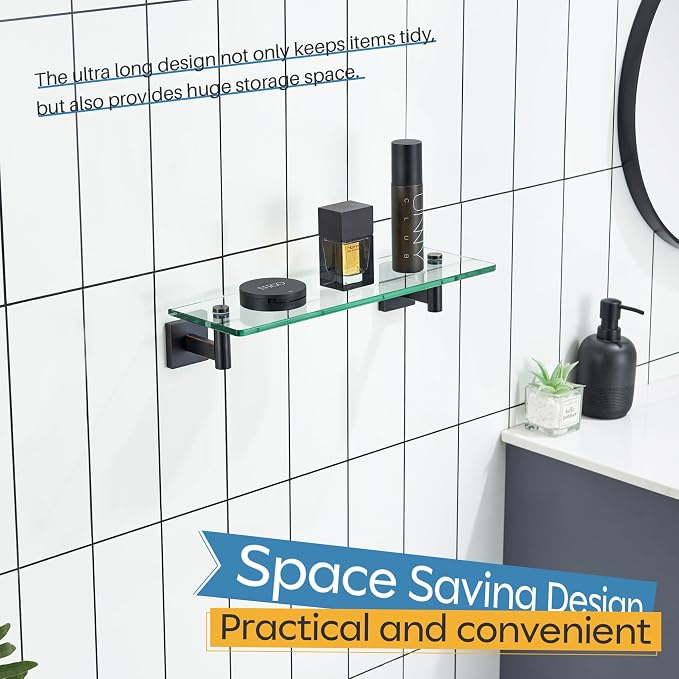 KOKOSIRI Wall Shelves Bathroom Hardware Glass Floating Shelf 16-Inch - Image 5