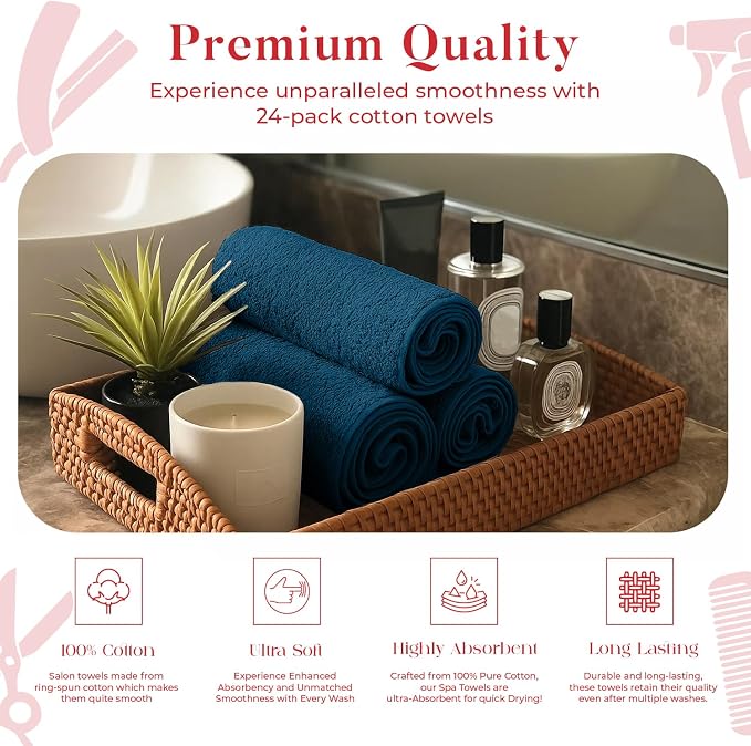 RIVERSIDE Pack of 24 Salon Towels Set – 16 x 26 Inches, 100% Ring Spun Cotton - Image 6