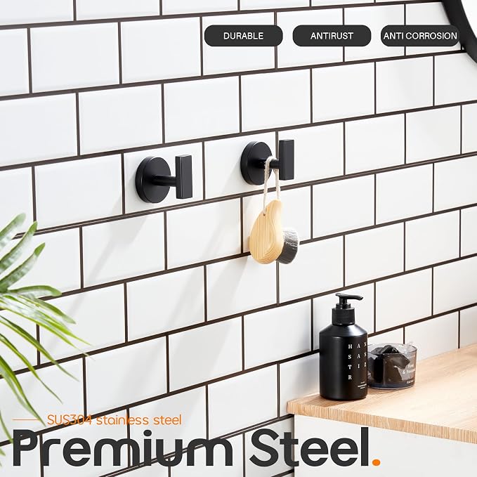 Robe Hook Matte Black Bath Towel Hooks Stainless Steel Wall Hooks - Image 2