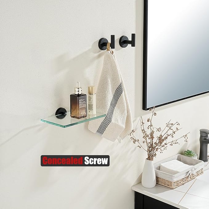 JQK Bathroom Glass Shelf Black, Tempered Glass Shower Storage 8 by 5 inches - Image 5