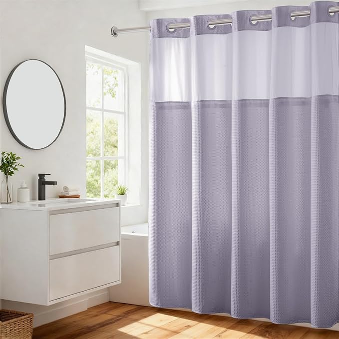 River Dream Heavyweight No Hooks Required Dotted Waffle Weave Shower Curtain - by RiverDream