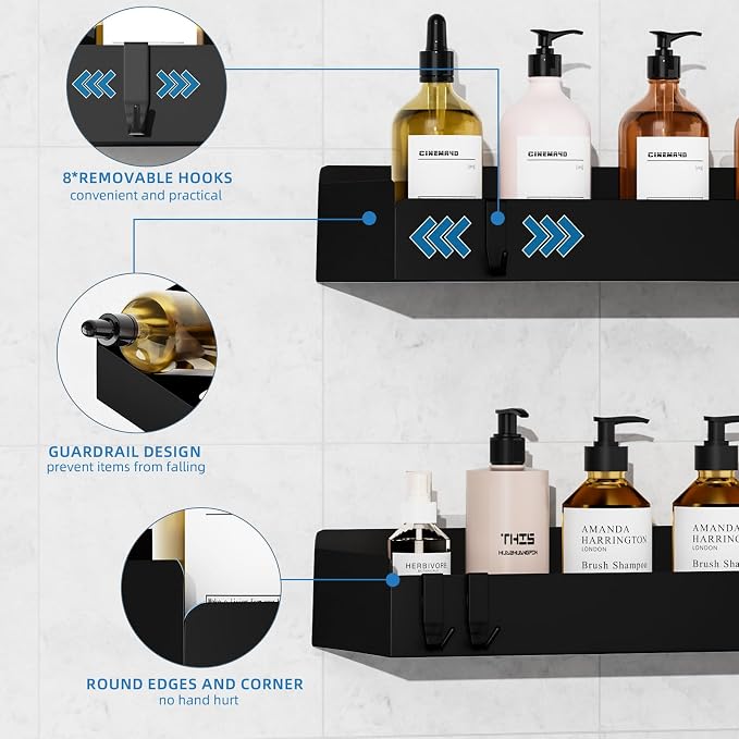 Shower Caddy Black, 40cm Adhesive Shower Shelve - Image 4