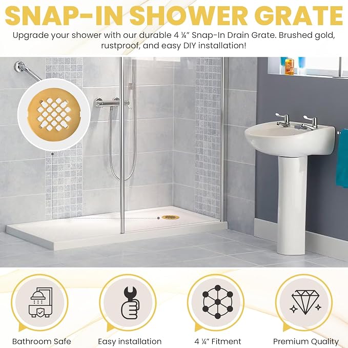 4 ¼” Brushed Gold Snap-in Shower Drain Cover - Image 2