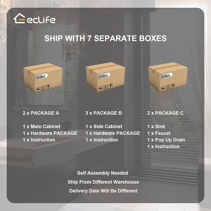 eclife 84" Modern Bathroom Vanity Sink Combo Freestanding Cabinet - Image 6