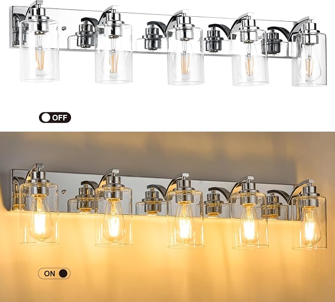 5-Light Bathroom Light Fixtures Modern Chrome Vanity Lights - Image 3