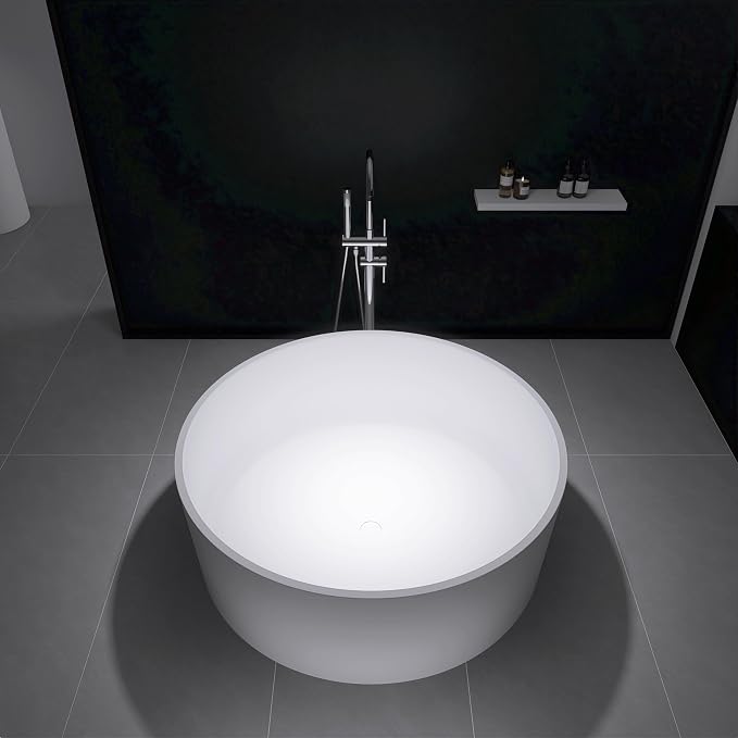 49" Freestanding Bathtub, Modern Soaking Stand Alone Tub Solid Surface Resin - Image 7