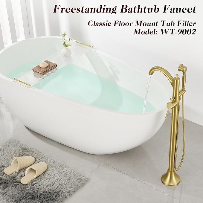 Free Standing Tub Faucet, High Flow Rate Brushed Light Gold Classic - Image 2