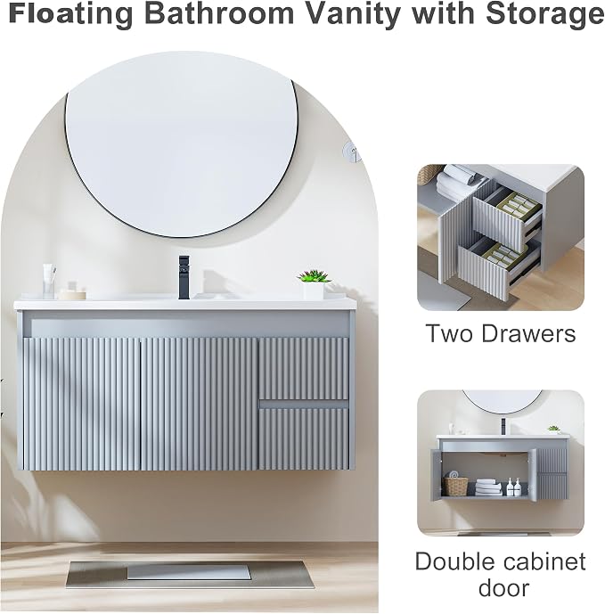 Floating Bathroom Vanity with Sink, 40 Inch Wall Mounted Bathroom Vanity with 2 - Image 5