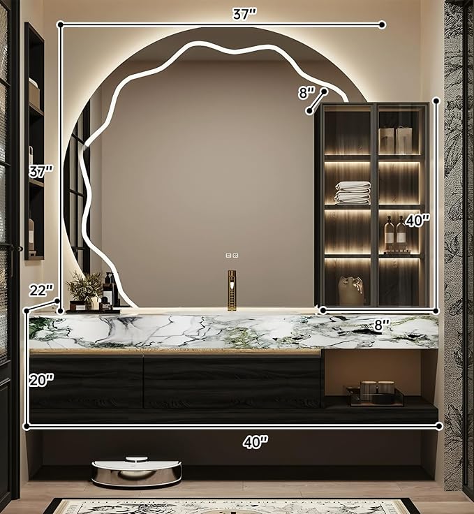 Bathroom Vanity with Sink, Modern Bathroom Vanity with LED Semi-Circle Mirror - Image 2