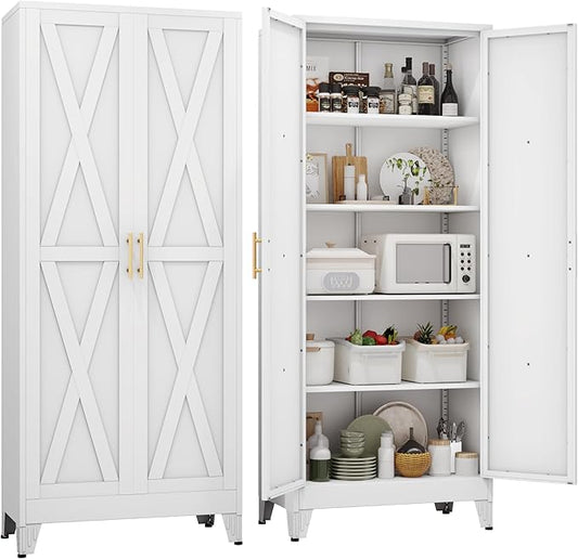 71" H Metal Kitchen Pantry Storage Cabinet, Freestanding Cupboard by Unknown