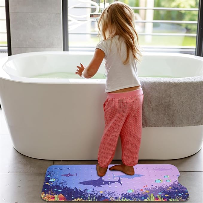 Blue Sea Bathtub Mat Non Slip for Kids 40x16in Extra Long Shark Ocean Whale - Image 5