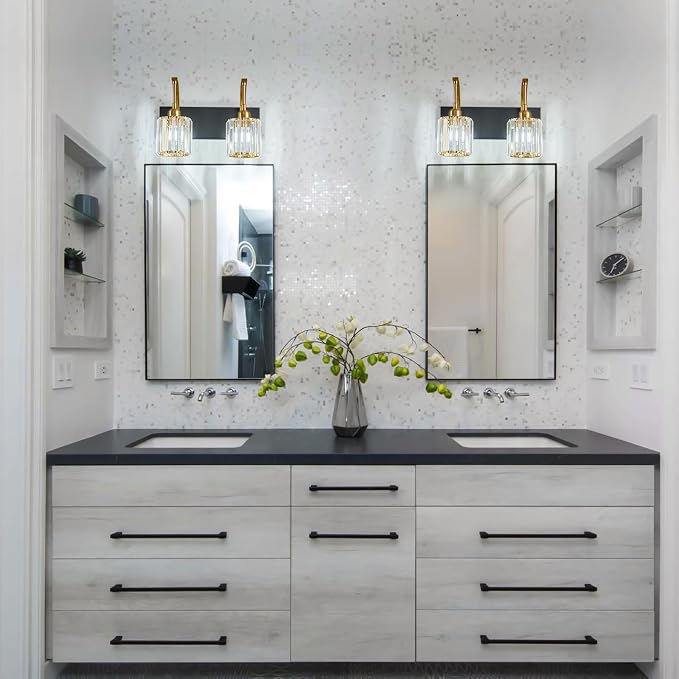 Bathroom Crystal Vanity Lights 2-Light Black Gold Wall Lamp Modern Crystal - Image 7
