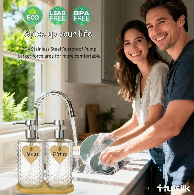 Glass Soap Dispenser Set with Bamboo Tray - Image 3
