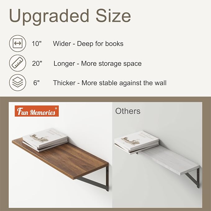 Fun Memories 20 Inch Floating Shelves, Deep Wall Shelves - Image 4
