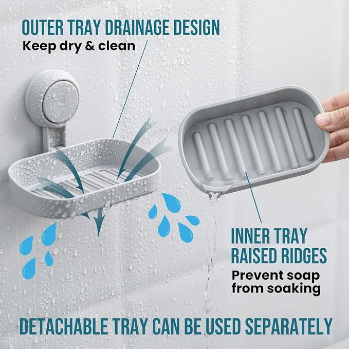 TAILI Soap Dish Bar Holder Suction Cup, SoapSaver - Image 3
