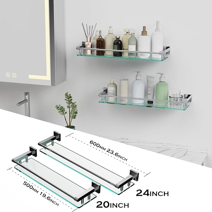 Glass Shelf for Bathroom Wall Sheves 24 inches Rectangular Stainless Steel - Image 8