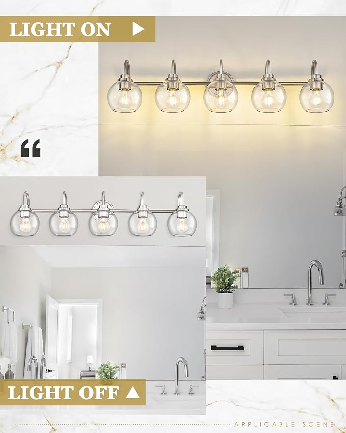 Bathroom Light Fixtures, 5-Light Brushed Nickel Vanity Lights Over Mirror - Image 4