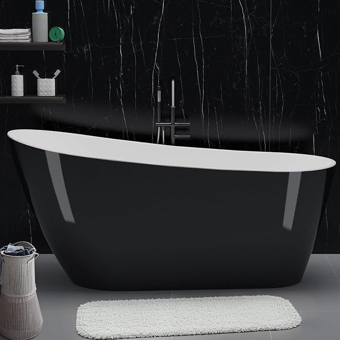 Freestanding Bathtub 67 inch Extra Large – Black & White Acrylic Free Standing - Image 4
