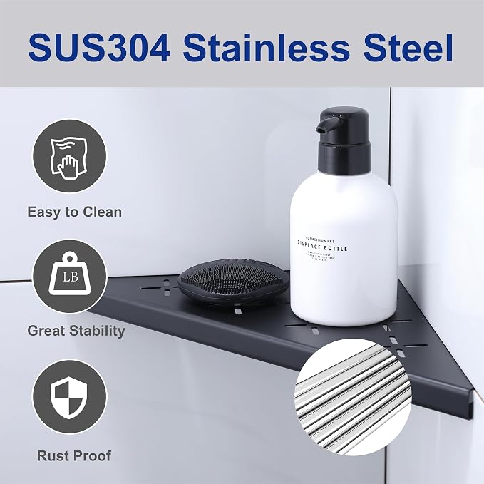 12" Corner Shower Shelf, Recessed Corner Shelf Organizer Rack, No Drilling - Image 3