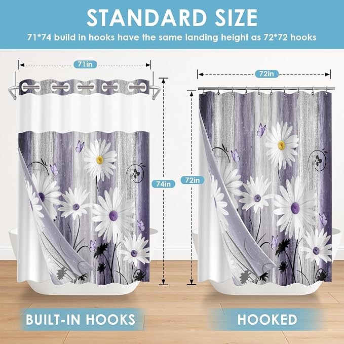 No Hook Flower Daisy Shower Curtain - Image 7