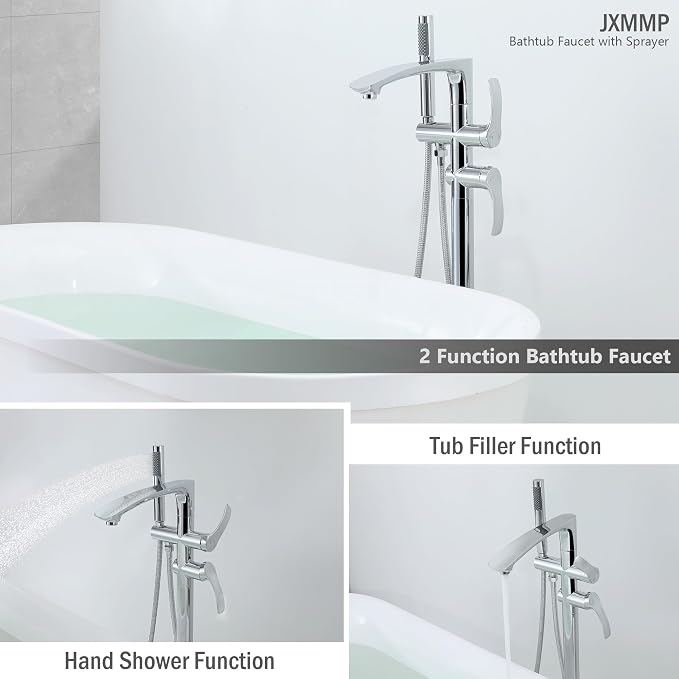 Free Standing Bathtub Faucets, Shiny Chrome Stainless Steel Floor Mount Tub - Image 5