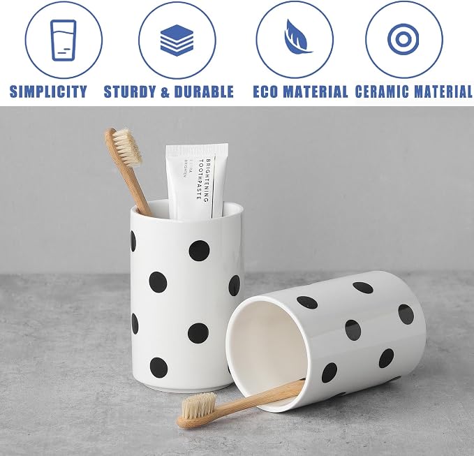 Black Polka Dot Ceramic Toothbrush Holders White - Image 6