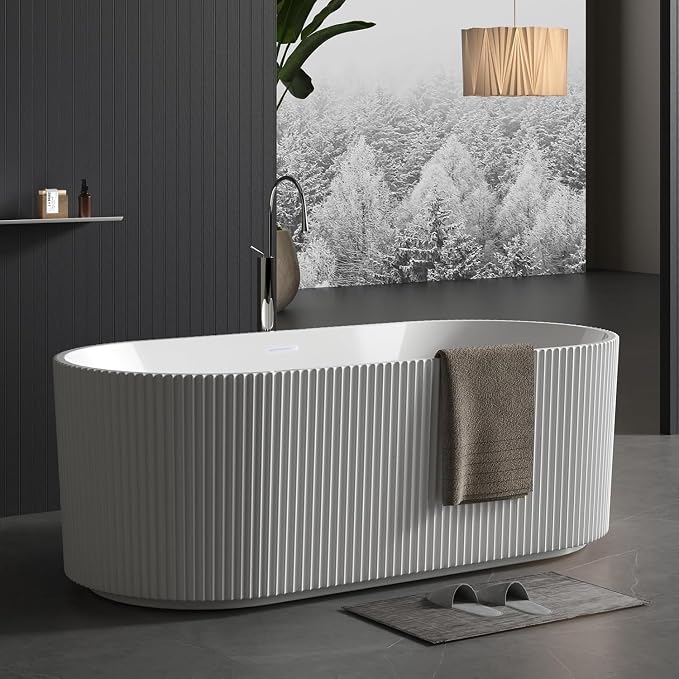 67" Free Standing Tub, Acrylic Soaking Bathtub, Stand Alone Freestanding Tub by GAOMON