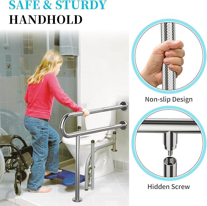 Toilet Support Rail 31.3X 31.5 Inch, Munzong Anti-Slip Chrome Handicap Grab Bar - Image 4