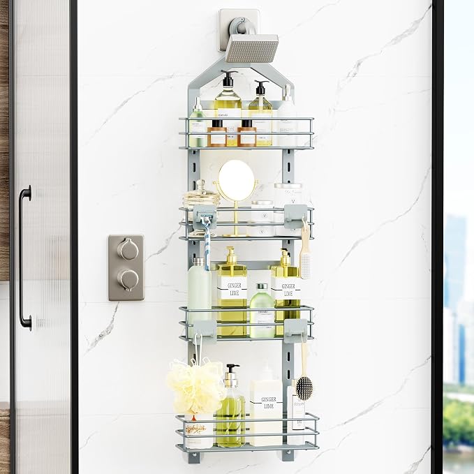 Orimade 4 Tier Adjustable Anti-slip Shower Caddy over Shower Head, Rustproof - Image 2