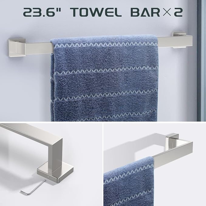 7-Piece Bathroom Hardware Set Brushed Nickel Towel Bar Set - Image 2